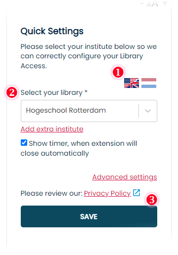 schermafbeelding van Lean Library configuratie dialoog